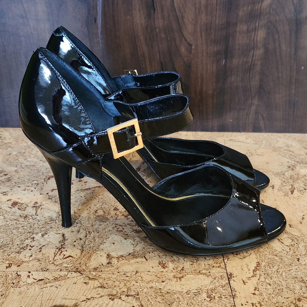 Ralph Lauren Black Patent Leather Women's High Heel Sandals NEW